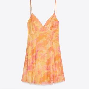 Zara Orange and Pink Floral Dress